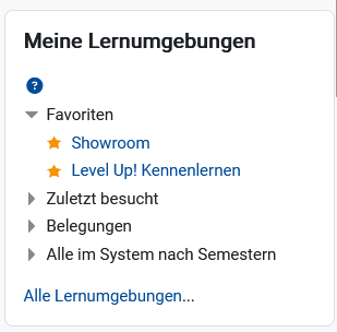 Screenshot des Fernuni Blocks "Meine Lernumgebungen"